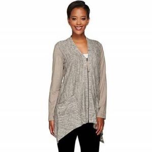 LOGO Lori Goldstein Faux Suede Sleeve Zip Cardigan